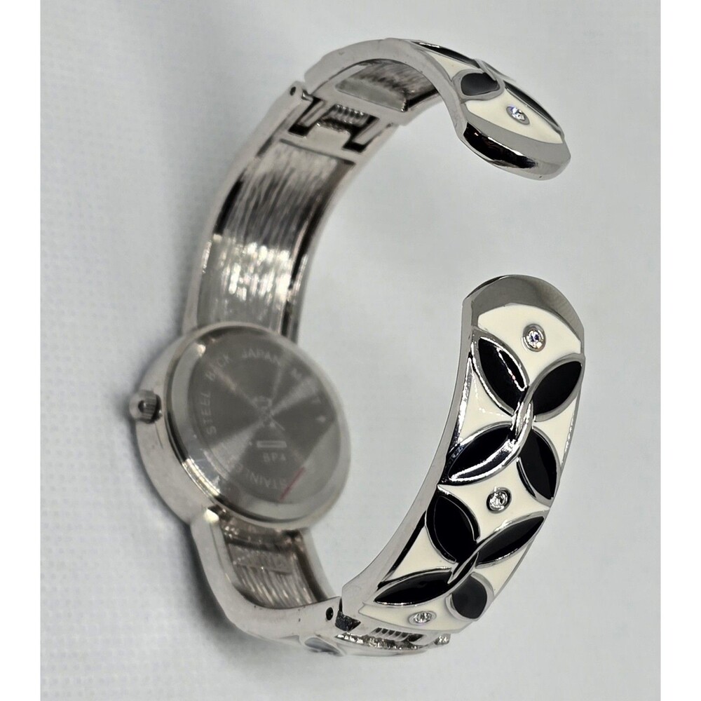 Women's Fancy Trendy Round White Silver Black Tone Cuff Band Watch 12 - Picture 8 of 9
